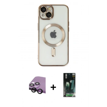 MARSİLYAN™- iPhone 14 Kılıf Nova Işık Özel Seri - Şeffaf 360 Full Body Arka Koruyucu + Raze Metal Kamera Lens - SH