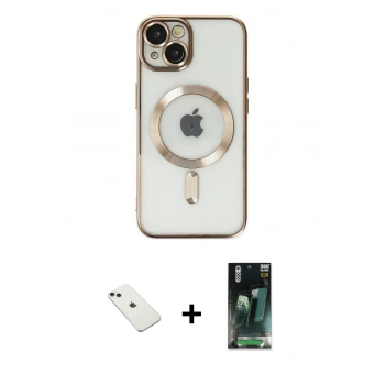 MARSİLYAN™- iPhone 14 Kılıf Nova Işık Özel Seri - Şeffaf 360 Full Body Arka Koruyucu + Diamond Kamera Lens - YL