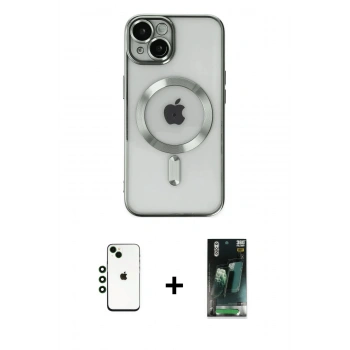 MARSİLYAN™- iPhone 14 Kılıf Nova Işık Özel Seri - Şeffaf 360 Full Body Arka Koruyucu + Shine Kamera Lens - YL