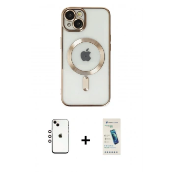 MARSİLYAN™- iPhone 14 Kılıf Nova Işık Özel Seri - Şeffaf Pasifik Cam Ekran Koruyucu + Shine Kamera Lens - GI