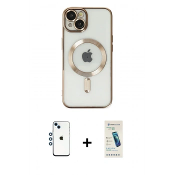 MARSİLYAN™- iPhone 14 Kılıf Nova Işık Özel Seri - Şeffaf Pasifik Cam Ekran Koruyucu + Shine Kamera Lens - MI
