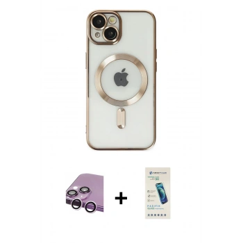 MARSİLYAN™- iPhone 14 Kılıf Nova Işık Özel Seri - Şeffaf Pasifik Cam Ekran Koruyucu + Raze Metal Kamera Lens - MR