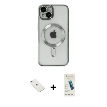 MARSİLYAN™- iPhone 14 Kılıf Nova Işık Özel Seri - Şeffaf Pasifik Cam Ekran Koruyucu + Diamond Kamera Lens - PE