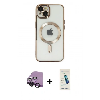 MARSİLYAN™- iPhone 14 Kılıf Nova Işık Özel Seri - Şeffaf Pasifik Cam Ekran Koruyucu + Raze Metal Kamera Lens - SH