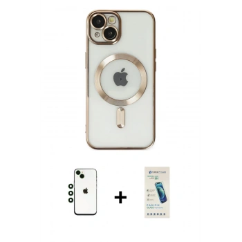 MARSİLYAN™- iPhone 14 Kılıf Nova Işık Özel Seri - Şeffaf Pasifik Cam Ekran Koruyucu + Shine Kamera Lens - YL