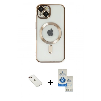 MARSİLYAN™- iPhone 14 Kılıf Nova Işık Özel Seri - Şeffaf Royal Nano Ekran Koruyucu + Diamond Kamera Lens - KI