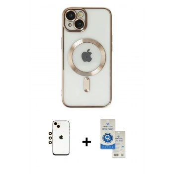 MARSİLYAN™- iPhone 14 Kılıf Nova Işık Özel Seri - Şeffaf Royal Nano Ekran Koruyucu + Shine Kamera Lens - GD