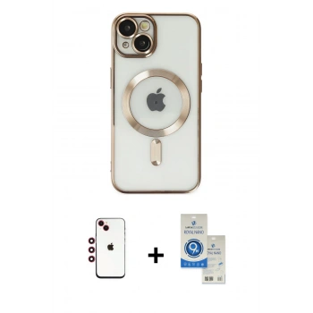 MARSİLYAN™- iPhone 14 Kılıf Nova Işık Özel Seri - Şeffaf Royal Nano Ekran Koruyucu + Shine Kamera Lens - KI