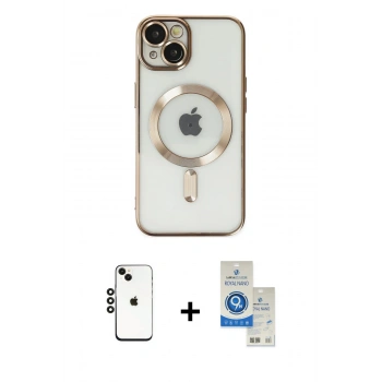 MARSİLYAN™- iPhone 14 Kılıf Nova Işık Özel Seri - Şeffaf Royal Nano Ekran Koruyucu + Shine Kamera Lens - SH