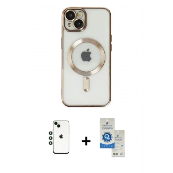 MARSİLYAN™- iPhone 14 Kılıf Nova Işık Özel Seri - Şeffaf Royal Nano Ekran Koruyucu + Shine Kamera Lens - YL