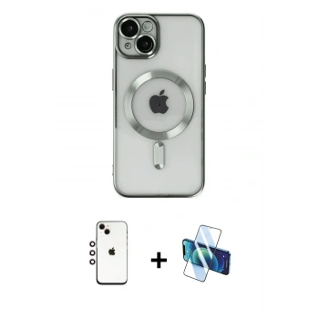 MARSİLYAN™- iPhone 14 Kılıf Nova Işık Özel Seri - Siyah 3D Antistatik Cam Ekran Koruyucu + Shine Kamera Lens - GI