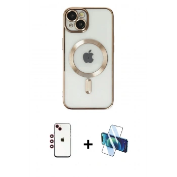 MARSİLYAN™- iPhone 14 Kılıf Nova Işık Özel Seri - Siyah 3D Antistatik Cam Ekran Koruyucu + Shine Kamera Lens - KI