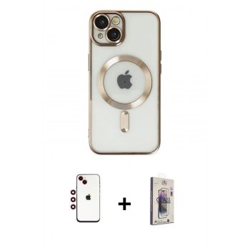 MARSİLYAN™- iPhone 14 Kılıf Nova Işık Özel Seri - Siyah Bilvis 3D Cam Ekran Koruyucu + Shine Kamera Lens - KI