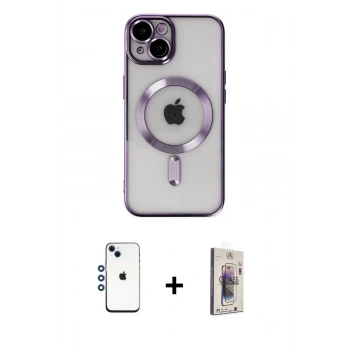 MARSİLYAN™- iPhone 14 Kılıf Nova Işık Özel Seri - Siyah Bilvis 3D Cam Ekran Koruyucu + Shine Kamera Lens - MI