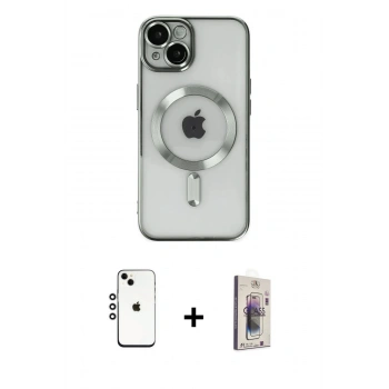 MARSİLYAN™- iPhone 14 Kılıf Nova Işık Özel Seri - Siyah Bilvis 3D Cam Ekran Koruyucu + Shine Kamera Lens - GS