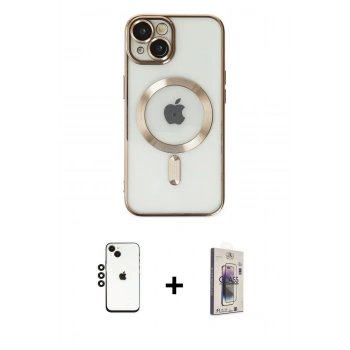 MARSİLYAN™- iPhone 14 Kılıf Nova Işık Özel Seri - Siyah Bilvis 3D Cam Ekran Koruyucu + Shine Kamera Lens - SH