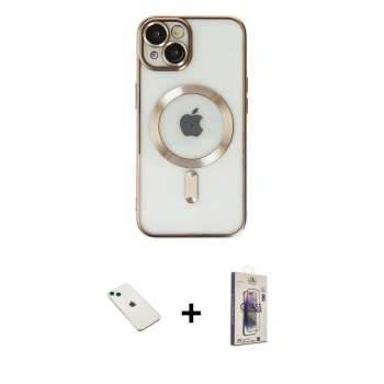 MARSİLYAN™- iPhone 14 Kılıf Nova Işık Özel Seri - Siyah Bilvis 3D Cam Ekran Koruyucu + Diamond Kamera Lens - YL