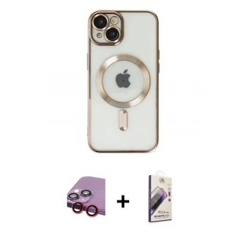 MARSİLYAN™- iPhone 14 Kılıf Nova Işık Özel Seri - Siyah Bilvis 3D Mat Cam Ekran Koruyucu + Raze Metal Kamera Lens - KI