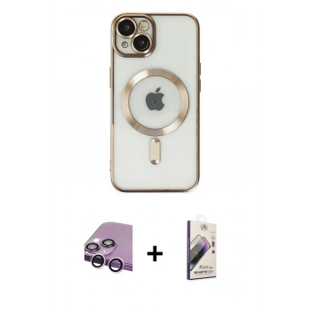MARSİLYAN™- iPhone 14 Kılıf Nova Işık Özel Seri - Siyah Bilvis 3D Mat Cam Ekran Koruyucu + Raze Metal Kamera Lens - MR