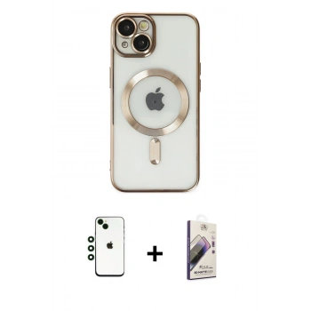 MARSİLYAN™- iPhone 14 Kılıf Nova Işık Özel Seri - Siyah Bilvis 3D Mat Cam Ekran Koruyucu + Shine Kamera Lens - YL