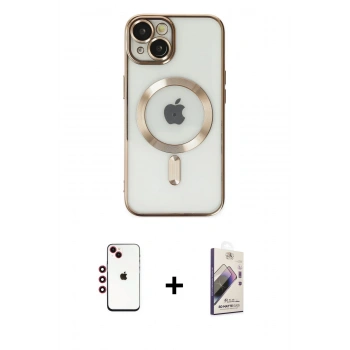 MARSİLYAN™- iPhone 14 Kılıf Nova Işık Özel Seri - Siyah Bilvis 3D Mat Cam Ekran Koruyucu + Shine Kamera Lens - KI