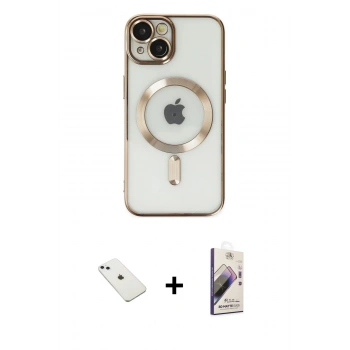 MARSİLYAN™- iPhone 14 Kılıf Nova Işık Özel Seri - Siyah Bilvis 3D Mat Cam Ekran Koruyucu + Diamond Kamera Lens - SABE