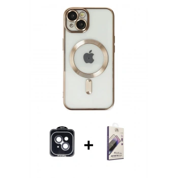 MARSİLYAN™- iPhone 14 Kılıf Nova Işık Özel Seri - Siyah Bilvis 3D Mat Cam Ekran Koruyucu + PVD Metal Kamera Lens - SH