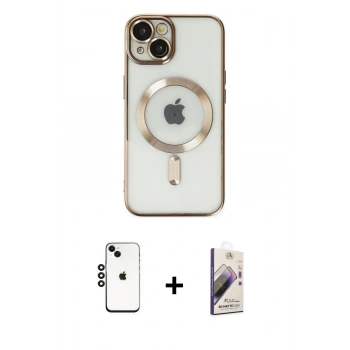 MARSİLYAN™- iPhone 14 Kılıf Nova Işık Özel Seri - Siyah Bilvis 3D Mat Cam Ekran Koruyucu + Shine Kamera Lens - SH