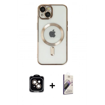 MARSİLYAN™- iPhone 14 Kılıf Nova Işık Özel Seri - Siyah Bilvis 3D Mat Cam Ekran Koruyucu + PVD Metal Kamera Lens - TU