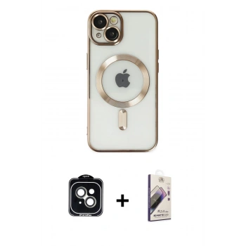 MARSİLYAN™- iPhone 14 Kılıf Nova Işık Özel Seri - Siyah Bilvis 3D Mat Cam Ekran Koruyucu + PVD Metal Kamera Lens - YL