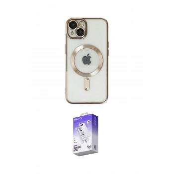MARSİLYAN™- iPhone 14 Kılıf Nova Işık Özel Seri - Siyah Bilvis 5in1 3D Magic Cam Ekran Koruyucu