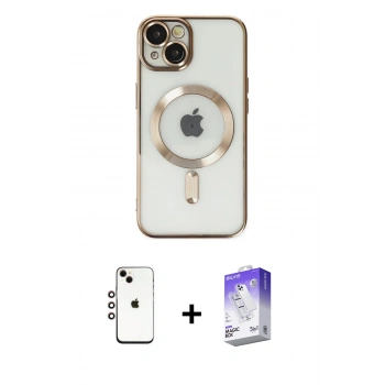 MARSİLYAN™- iPhone 14 Kılıf Nova Işık Özel Seri - Siyah Bilvis 5in1 3D Magic Cam Ekran Koruyucu + Shine Kamera Lens - GI