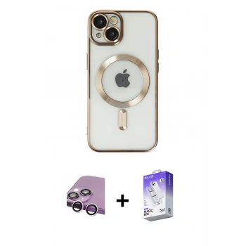 MARSİLYAN™- iPhone 14 Kılıf Nova Işık Özel Seri - Siyah Bilvis 5in1 3D Magic Cam Ekran Koruyucu + Raze Metal Kamera Lens - MR