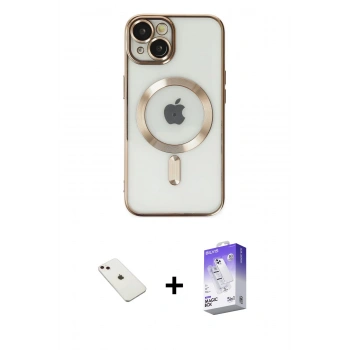 MARSİLYAN™- iPhone 14 Kılıf Nova Işık Özel Seri - Siyah Bilvis 5in1 3D Magic Cam Ekran Koruyucu + Diamond Kamera Lens - PE
