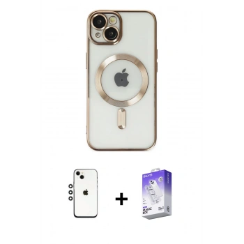 MARSİLYAN™- iPhone 14 Kılıf Nova Işık Özel Seri - Siyah Bilvis 5in1 3D Magic Cam Ekran Koruyucu + Shine Kamera Lens - GS