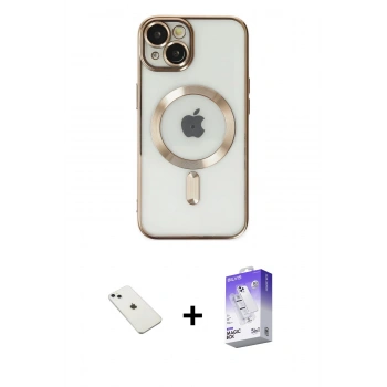 MARSİLYAN™- iPhone 14 Kılıf Nova Işık Özel Seri - Siyah Bilvis 5in1 3D Magic Cam Ekran Koruyucu + Diamond Kamera Lens - SABE