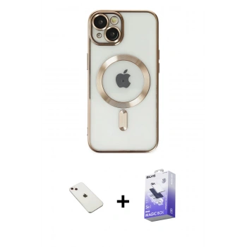 MARSİLYAN™- iPhone 14 Kılıf Nova Işık Özel Seri - Siyah Bilvis 5in1 5D Magic Hayalet Cam Ekran Koruyucu + Diamond Kamera Lens - PE