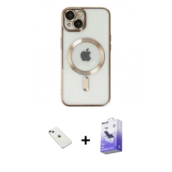 MARSİLYAN™- iPhone 14 Kılıf Nova Işık Özel Seri - Siyah Bilvis 5in1 5D Magic Hayalet Cam Ekran Koruyucu + Diamond Kamera Lens - YL