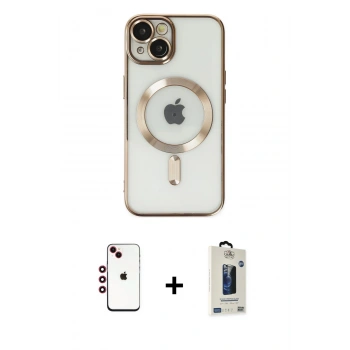MARSİLYAN™- iPhone 14 Kılıf Nova Işık Özel Seri - Siyah Bilvis Hayalet Cam Ekran Koruyucu + Shine Kamera Lens - KI