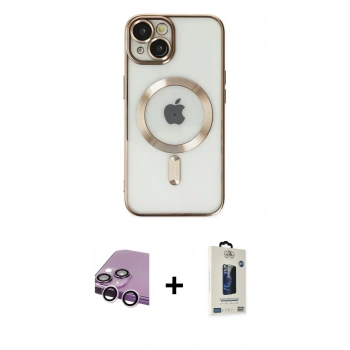 MARSİLYAN™- iPhone 14 Kılıf Nova Işık Özel Seri - Siyah Bilvis Hayalet Cam Ekran Koruyucu + Raze Metal Kamera Lens - MR
