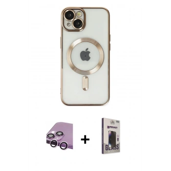 MARSİLYAN™- iPhone 14 Kılıf Nova Işık Özel Seri - Siyah Bilvis Hayalet Cam Ekran Koruyucu + Raze Metal Kamera Lens - MR