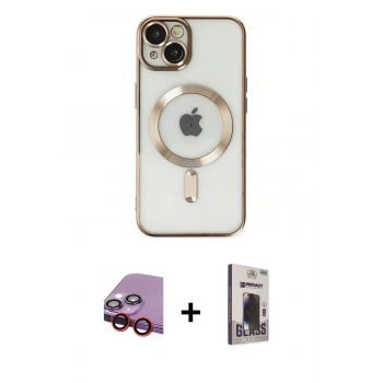 MARSİLYAN™- iPhone 14 Kılıf Nova Işık Özel Seri - Siyah Bilvis Hayalet Cam Ekran Koruyucu + Raze Metal Kamera Lens - KI
