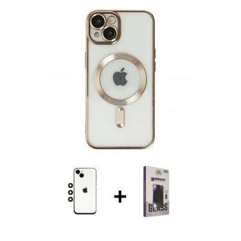 MARSİLYAN™- iPhone 14 Kılıf Nova Işık Özel Seri - Siyah Bilvis Hayalet Cam Ekran Koruyucu + Shine Kamera Lens - YL