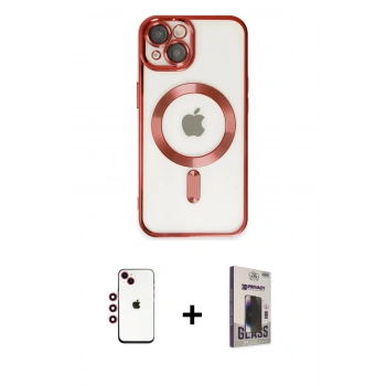 MARSİLYAN™- iPhone 14 Kılıf Nova Işık Özel Seri - Siyah Bilvis Hayalet Cam Ekran Koruyucu + Shine Kamera Lens - KI