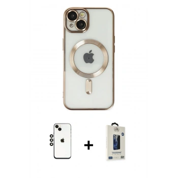 MARSİLYAN™- iPhone 14 Kılıf Nova Işık Özel Seri - Siyah Bilvis Hayalet Cam Ekran Koruyucu + Shine Kamera Lens - SH