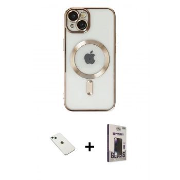 MARSİLYAN™- iPhone 14 Kılıf Nova Işık Özel Seri - Siyah Bilvis Hayalet Cam Ekran Koruyucu + Diamond Kamera Lens - YL