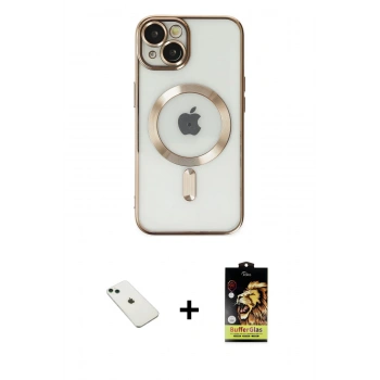 MARSİLYAN™- iPhone 14 Kılıf Nova Işık Özel Seri - Siyah Buffer Cam Ekran Koruyucu + Diamond Kamera Lens - YL
