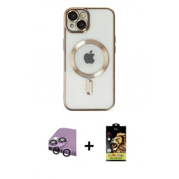 MARSİLYAN™- iPhone 14 Kılıf Nova Işık Özel Seri - Siyah Buffer Cam Ekran Koruyucu + Raze Metal Kamera Lens - GS