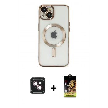 MARSİLYAN™- iPhone 14 Kılıf Nova Işık Özel Seri - Siyah Buffer Cam Ekran Koruyucu + PVD Metal Kamera Lens - PE