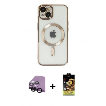 MARSİLYAN™- iPhone 14 Kılıf Nova Işık Özel Seri - Siyah Buffer Cam Ekran Koruyucu + Raze Metal Kamera Lens - SH